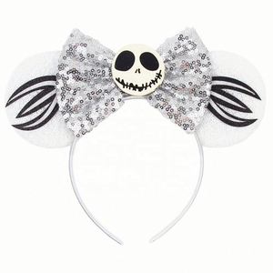 Diadema con orejas de ratón para Halloween, lazo brillante, decoración de calavera y murciélago, aro para el pelo para cosplay, accesorios para fiestas de niños y adultos - Product Image 3