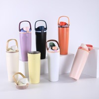 Gobelet isotherme portable en acier inoxydable 304 à double paroi de 30 oz avec couvercle verrouillable et paille, maintien thermique de 6 à 12 heures pour voiture et extérieur