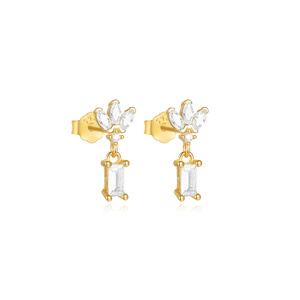 Boucles d'oreilles en argent sterling S925 plaqué or 18 carats avec perles et cristaux de zircon pour filles - Product Image 1