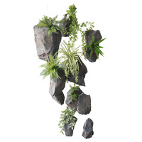 Pierre artificielle flottante légère en PU, imitation pierre naturelle avec mousse de fougère pour la décoration murale intérieure et les paysages verts