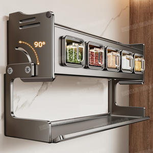 Estante para especias de acero inoxidable, montado en la pared, de una sola capa, para almacenamiento en la cocina, para aceite, sal, salsa de soja, vinagre, condimentos, diseño rectangular - Product Image 1