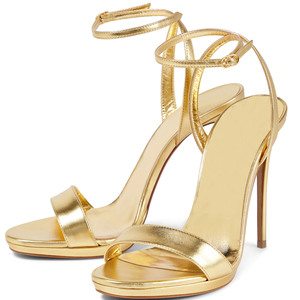 Sandali con <span class=keywords><strong>tacco</strong></span> alto attraente sandali con punta aperta sandali con fibbia cinturino alla caviglia scarpe da festa in oro lucido - Product Image 2