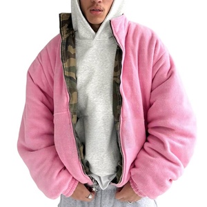 Veste d'extérieur zippée réversible 2-en-1 en <span class=keywords><strong>polaire</strong></span> rose, color block, épaisse et chaude, 100 % polyester, vente en gros, ODM - Product Image 3
