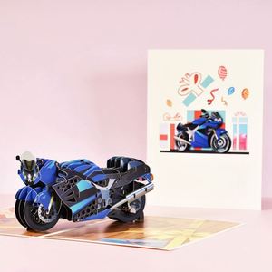 Carte de vœux 3D en papier découpé au laser, moto, avec enveloppe - Product Image 1