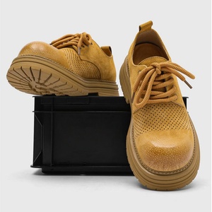 Chaussures décontractées pour hommes en cuir véritable, semelle épaisse, design ajouré respirant, à lacets, pour la marche - Product Image 6
