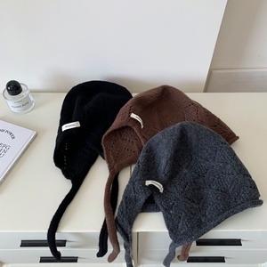 Chapeau en laine 100% pure, <span class=keywords><strong>petit</strong></span> chapeau <span class=keywords><strong>rouge</strong></span> à capuche, tricoté, nouvelle arrivée, chapeau à nouer, style européen-américain pour femmes, 48-50 cm de tour de tête - Product Image 5