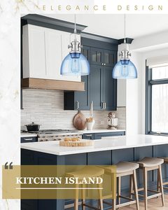 SIMIG Farmhouse Pendant <strong>Lights</strong> for Kitchen <strong>Island</strong> Dining Room 7.5" Blue Seeded Glass Shade <strong>Brushed</strong> <strong>Nickel</strong> Finish - Product Image 5