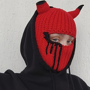 Bonnet en tricot unisexe drôle à cornes automne hiver chaud <span class=keywords><strong>corne</strong></span> du <span class=keywords><strong>diable</strong></span> élégant - Product Image 4