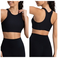 YNSEA Soutien-gorge de sport dos nageur pour femme, maintien élevé, sans couture, côtelé, débardeur court long, rembourré, pour la gym et le fitness