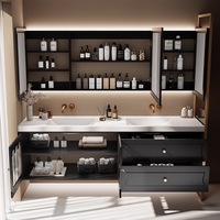 Meuble-lavabo flottant moderne américain de 48 à 60 pouces, style Shaker, avec armoire de rangement d'angle, étanche pour salle de bain