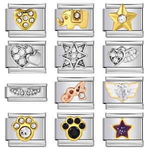 Charm 3D in Acciaio Inossidabile Bicolore con Cristalli e Strass, Forme Italiane: Cuore, Elefante, Stella, Ala, Zampa, 9mm, per <span class=keywords><strong>Bracciali</strong></span> Nomination - Product Image 1