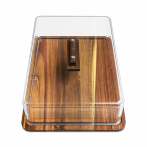 Support à gâteau en bois d'acacia avec couvercle, plateau à charcuterie <span class=keywords><strong>2</strong></span>-en-1, plateau rectangulaire de 17x13 pouces pour pâtisseries avec dôme en acrylique - Product Image 2