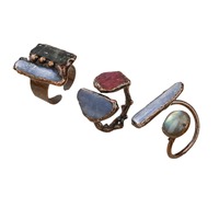 Anneaux en cristal naturel de tourmaline verte plaqués cuivre bronze, sertis de pierres précieuses, style vintage unisexe, bijoux en pierres précieuses, cadeau de fête