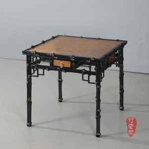 Lacquered Bamboo Square Tea Table <b>Set</b> With Drawer And Stools For <b>Restaurant</b> Use - Product Image 4
