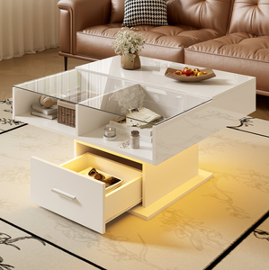 <span class=keywords><strong>Table</strong></span> <span class=keywords><strong>basse</strong></span> multifonctionnelle à finition brillante avec éclairage LED, hauteur réglable et espace de rangement flexible, <span class=keywords><strong>design</strong></span> moderne - Product Image 4