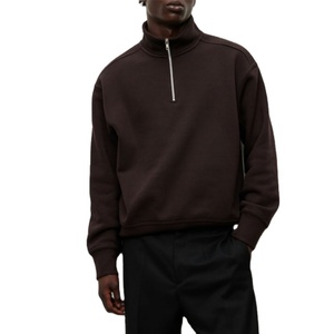 Sweat-shirt à demi-zip pour homme, coupe classique, brodé, respirant, manches longues, longueur standard, marron foncé, 100% coton, été - Product Image 1