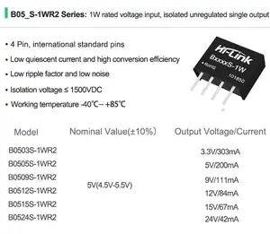 HiLink B0505S-1WR3 B0512-1WR3 B0515-1WR3 SIP-4 5V To 5V/12V/15V IC Isolation Power Module Integrated Circuits 5V 200mA