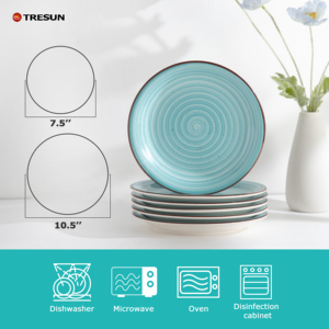 Assiette Rustique Chinoise Écologique en Grès Peinte à la Main, Motif Spirale Bleue, 10,5 Pouces, Prix Usine - Product Image 6