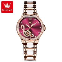 Montre de luxe automatique pour femme en céramique et cuir Hangzhou 6656 avec note musicale - Cadeau