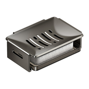 Porte-savon mural sans perçage, rectangulaire, en alliage d'aluminium gris anthracite avec égouttoir pour salle de bain - Product Image 2