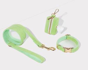 Personalised <b>Puppy</b> Set Poo Bag Carrier,Soft Green Corduroy With Name Engraved, Handmade <b>Dog</b> <b>Harness</b> Leash Set - Product Image 4