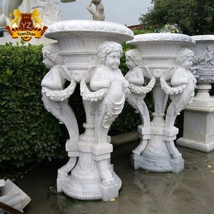 Muebles de piedra de jardín, macetas de mármol <span class=keywords><strong>Beige</strong></span> Natural, macetas grandes de urna de piedra a la venta - Product Image 5
