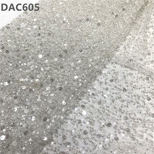 Chocoo Hot Bán Bridal pháp vải tuyn ren với hạt long lanh Net Sequins đính cườm thêu ren vải - Product Image 4