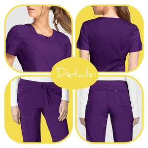 Hospital Uniforms Scrub Set Unisex Moisture Wicking Knitted Rose Red Wine Red Deep Purple Azure Blue Navy Blue S XXL - Product Image 2