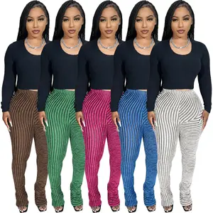 CUTENOVA 23PT103002 Fall Winter Clothing For Women Y2K Knitted Stripe Knitted Stacked Pants For Ladies