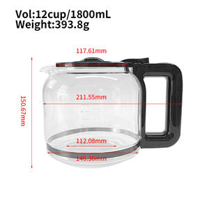 המכירה הטובה ביותר 12 גביע בורוסיליקט קפה זכוכית שקוף דקנטר עבור מכונת cuisinart בסגנון עיצוב קלאסי - Product Image 2