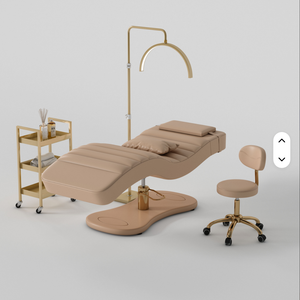 Modern buff Leather Massage Table Spa <b>Bed</b> Luxury Gold Base Curved Eyebrow Lash <b>Bed</b> with Stool Sets - Product Image 2