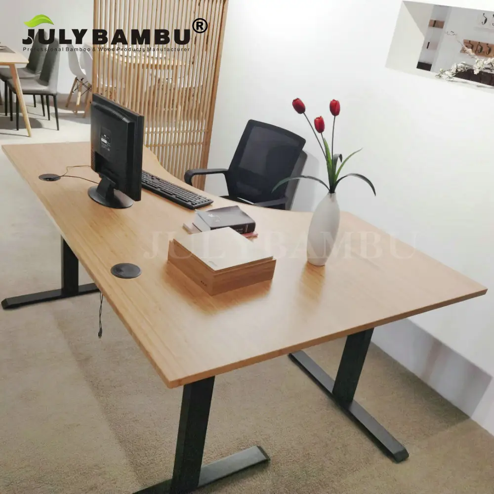 Bamboo Lifting Table,Office Desktop,Carbonized Color,Electric Height Adjustable Tabletop,More Than 20years Factory
