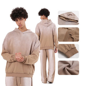 Sweat à capuche oversize vintage pour homme, en coton épais 100 %, style Monlyey Wash, patchwork, effet usé, style streetwear - Product Image 2