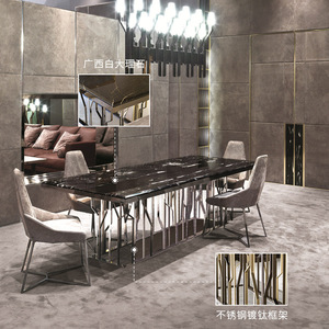 Tables à manger rectangulaires <span class=keywords><strong>Ginza</strong></span> 8 places en pierre métallique, italiennes et modernes Tables à manger de luxe en marbre - Product Image 3
