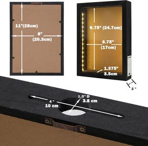 Boîte d'ombre <span class=keywords><strong>en</strong></span> bois noir rustique avec lumières alimentées par batterie bouchons de vin billets 8x11 LED <span class=keywords><strong>cadre</strong></span> d'ombre - Product Image 3