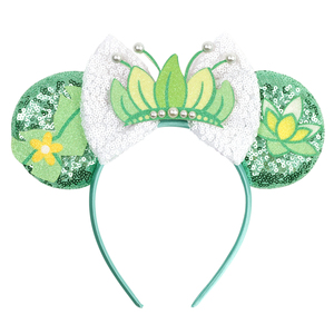 Cerchietto con Orecchie da Topolina per Cosplay da Principessa Ranocchia, Accessori per Capelli con Perle, Strass e Fiocco per Feste e Foto dei Bambini - Product Image 5