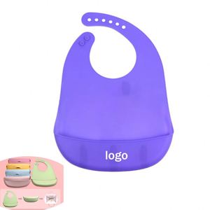 Bavoir en silicone violet grande taille, personnalisable avec logo, de qualité alimentaire, imperméable, anti-salissures, écologique et réglable, pour bébé - Product Image 1