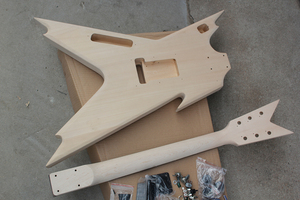 Flyoung Kits de guitarra semiterminados inusuales DIY con chapa de arce y puente fijo, herrajes negros - Product Image 5