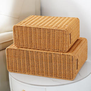 Boîte de rangement étroite et haute à couvercle, aspect rotin, organisateur d'espace pour magazines, coin de canapé, rangement latéral - Product Image 3