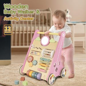 Trotteur bébé 2-en-1 en bois rose, idéal pour les premiers pas, avec fonction pousseur, à prix avantageux - Product Image 3