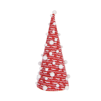 Décoration de Noël en forme de cône rouge avec pompon, motif à pois blancs, pour table ou cheminée, avec dentelle, centre de table festif