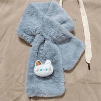 Écharpe en soie motif chat de dessin animé pour l'hiver, style doux et féminin, chaude et moelleuse, cache-cou court épais croisé de style japonais, ambiance preppy