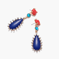 Anting-anting gantung resin vintage bentuk tetesan air mata untuk wanita, berlapis emas, bertabur rhinestones warna-warni, anting-anting panjang untuk pesta