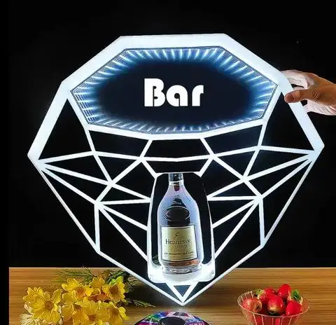 Nightclub entertainment Diamond shape luminous wine holder acrylic display stand free custom logo LED wine rack