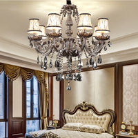 Lámpara Colgante LED de Cristal Estilo Retro Europeo con Altura Ajustable y Pantalla de Tela para Sala de Estar, Hotel o Restaurante
