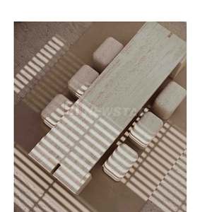 Mới đến phong cách sang trọng ngoài trời bàn ăn thiết lập màu đen travertine đá cẩm thạch tự nhiên biểu tượng Tùy chỉnh cao cấp hiện đại bàn ăn - Product Image 2