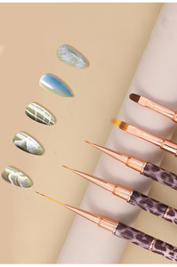 Juego de 5 pinceles para decoración de <span class=keywords><strong>uñas</strong></span>, de nailon, redondos y ovalados, para gel, delineador, aplicación de acrílico, mango metálico con diseño de leopardo - Product Image 4