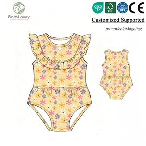 Babylovey - Mono de Verano para Bebé Niña, Personalizado, con Volantes, Color Rosa, Ropa de Bambú al por Mayor, Mono con Estampado Floral - Product Image 2