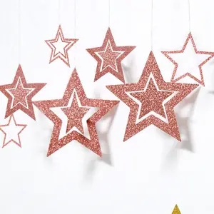 Decorações de pendurar, conjunto de 7 peças de papel com glitter, estrelas ocas, glitter, decoração de casa, suprimentos s311