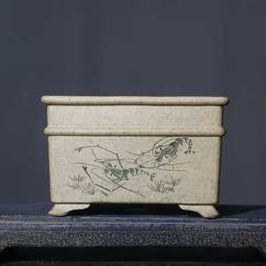 Maceta Zisha de Forma Cuadrada Tallada a Mano, Arcilla Huangjiangpo, Arcilla Duan, Artesanía Artística - Product Image 2